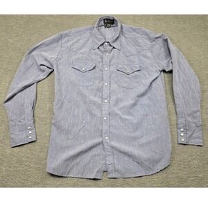 El Norteno Mens Western Pearl Snap Shirt Blue Heather Long Sleeve Medium